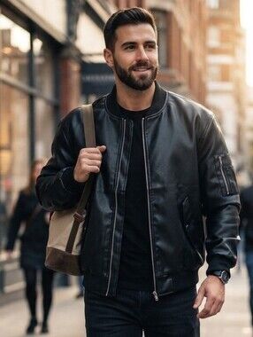 Slate & Stone City Collection Fauc Leather Flight Bomber Jacket Mens XL